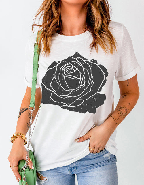 Load image into Gallery viewer, Rose Graphic Round Neck Short Sleeve T-Shirt

