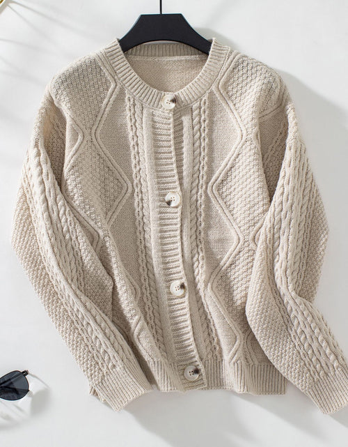 Load image into Gallery viewer, Cable-Knit Round Neck Button Up Cardigan
