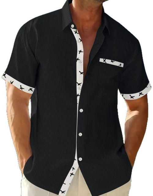 Load image into Gallery viewer, Men's Full Size Contrast Trim Waffle Knit Short Sleeve Shirt Plus Size
