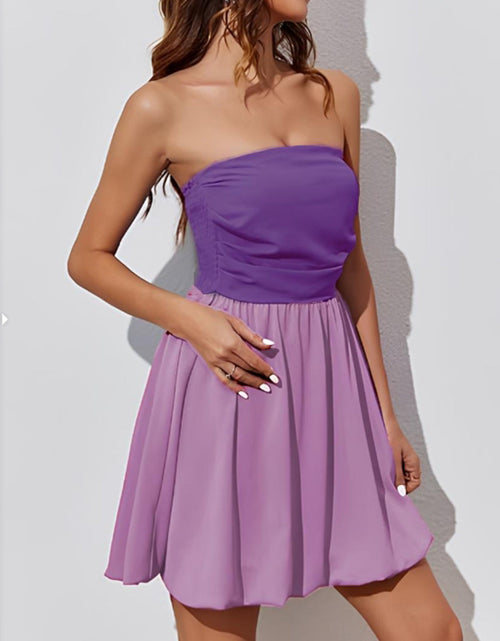 Load image into Gallery viewer, Ruched Two-Tone Tube Mini Dress
