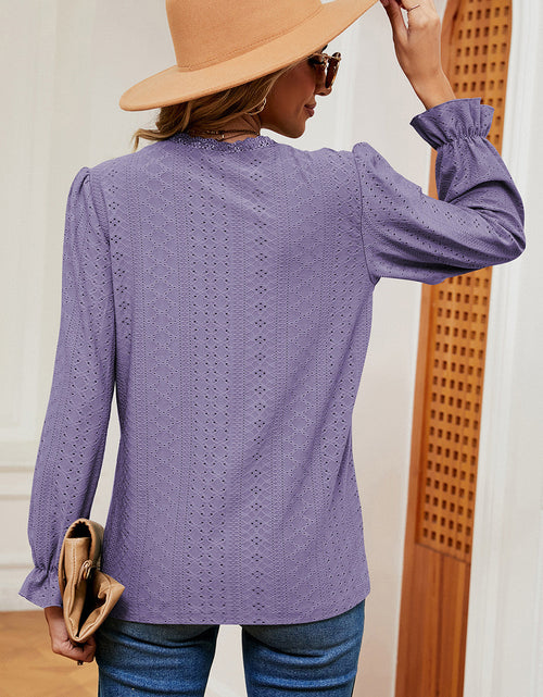 Load image into Gallery viewer, Eyelet V-Neck Flounce Sleeve T-Shirt
