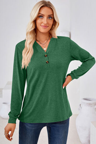 Load image into Gallery viewer, Notched Button Detail Long Sleeve T-Shirt
