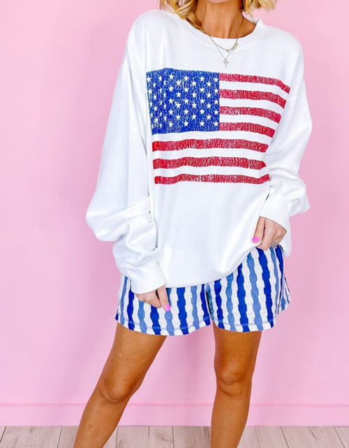 Load image into Gallery viewer, US Flag Round Neck Long Sleeve Sweatshirt

