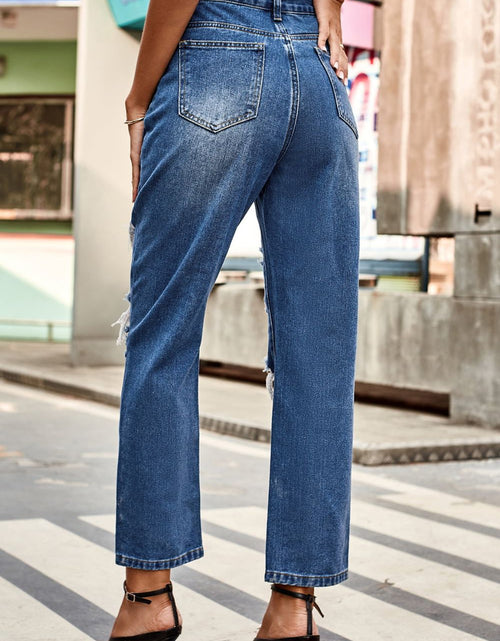 Load image into Gallery viewer, Distressed High Waist Straight Jeans
