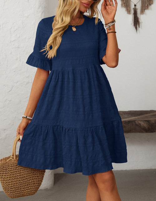 Load image into Gallery viewer, Mandy Ruffled Ruched Round Neck Half Sleeve Dress
