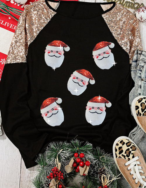 Load image into Gallery viewer, Santa Sequin Long Sleeve Round Neck Top
