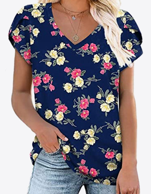 Load image into Gallery viewer, Printed Petal Sleeve V-Neck Blouse
