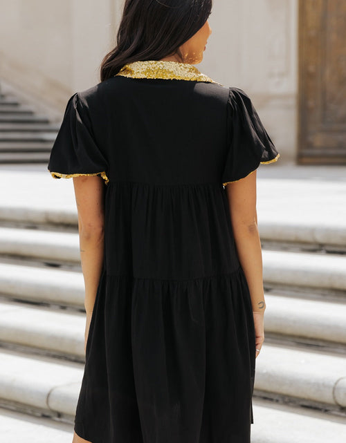 Load image into Gallery viewer, Sequin Half Button Short Sleeve Dress
