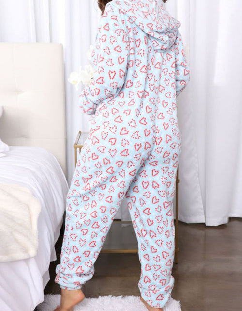 Load image into Gallery viewer, Printed Zip Up Long Sleeve Hooded Lounge Jumpsuit
