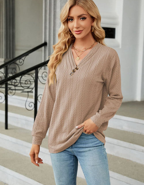Load image into Gallery viewer, Decorative Button V-Neck Long Sleeve T-Shirt
