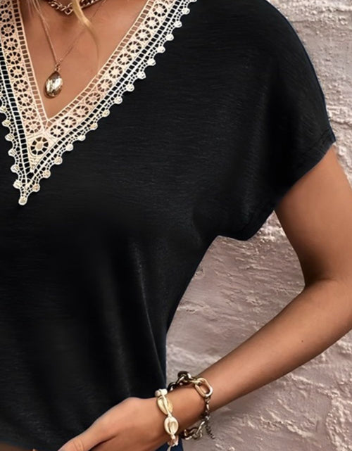Load image into Gallery viewer, Full Size Lace Detail V-Neck Short Sleeve T-Shirt
