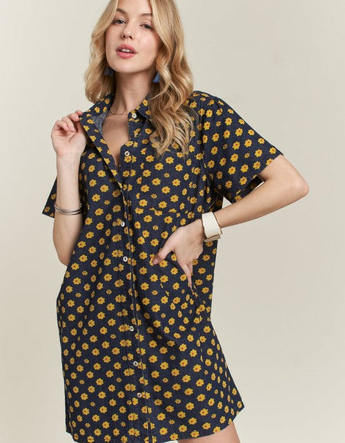 Load image into Gallery viewer, ADORA Floral Button-Up Mini Denim Dress
