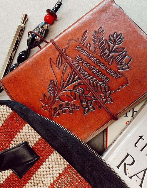 Load image into Gallery viewer, Grow Through Quote Leather Journal - 8x6 Size by Soothi
