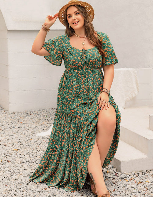 Load image into Gallery viewer, Plus Size Printed Short Sleeve Tiered Maxi Dress
