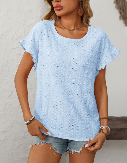 Load image into Gallery viewer, Mandy Eyelet Round Neck Short Sleeve Top
