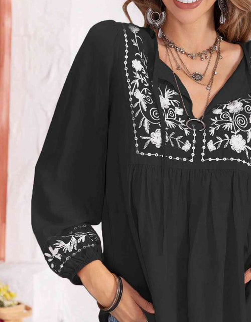 Load image into Gallery viewer, Floral Tie Neck Balloon Sleeve Blouse
