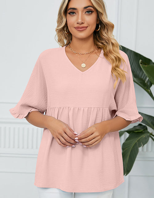 Load image into Gallery viewer, Peplum V-Neck Half Sleeve T-Shirt
