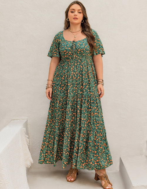 Load image into Gallery viewer, Plus Size Printed Short Sleeve Tiered Maxi Dress
