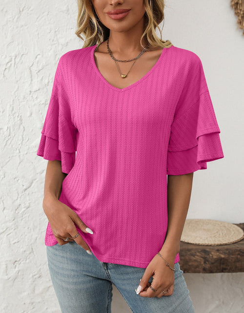 Load image into Gallery viewer, Mandy V-Neck Ruffle Half Sleeve Top
