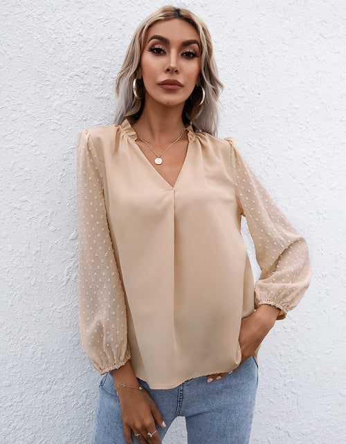 Load image into Gallery viewer, Ivy Lane Swiss Dot Frill Trim Puff Sleeve Blouse
