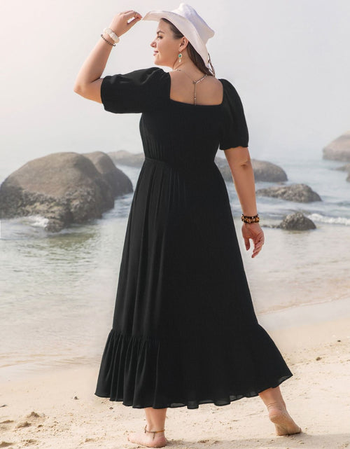Load image into Gallery viewer, Plus Size Ruffled Hem Square Neck Short Sleeve Dress
