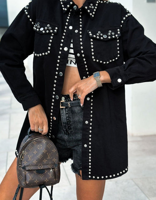 Load image into Gallery viewer, Studded Snap Down Long Sleeve Denim Shacket
