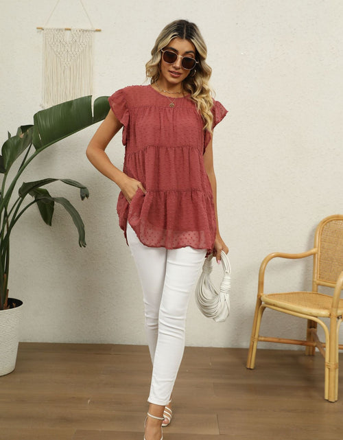 Load image into Gallery viewer, Swiss Dot Round Neck Tiered Blouse
