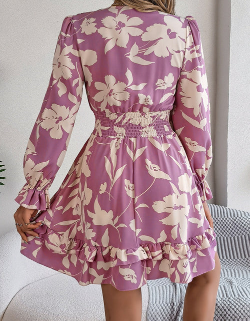Load image into Gallery viewer, Tied Ruffled Printed Long Sleeve Dress

