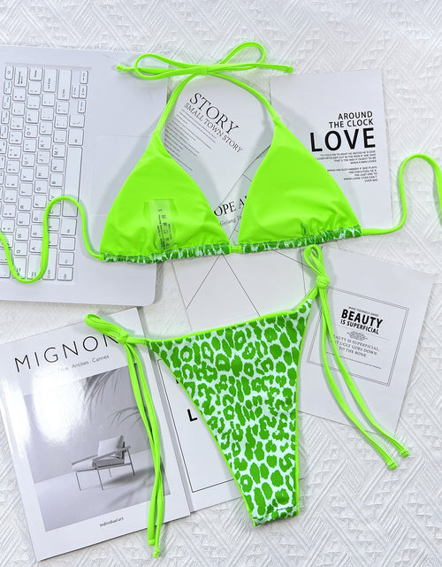 Load image into Gallery viewer, Leopard Print Halter Neck Tie Side Bikini Set
