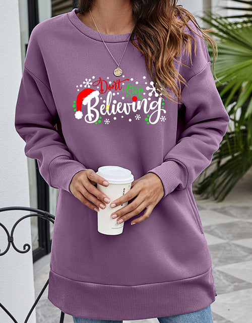 Load image into Gallery viewer, DON'T STOP BELIEVING Graphic Drop Shoulder Sweatshirt
