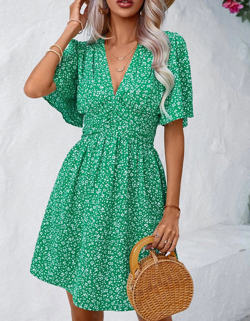 Load image into Gallery viewer, Printed V-Neck Half Sleeve Mini Dress
