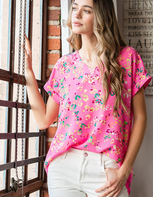 Load image into Gallery viewer, Heimish Full Size Animal print V-Neck Short Sleeve T-Shirt Plus Size

