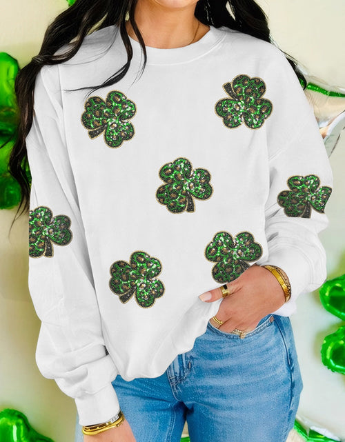 Load image into Gallery viewer, Sequin Lucky Clover Long Sleeve Sweatshirt
