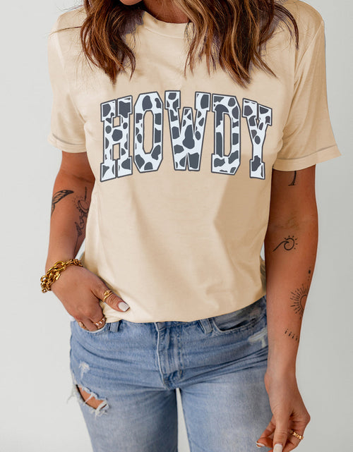 Load image into Gallery viewer, Round Neck Short Sleeve HOWDY Graphic Tee
