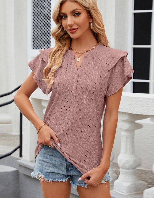 Load image into Gallery viewer, Eyelet Notched Short Sleeve T-Shirt
