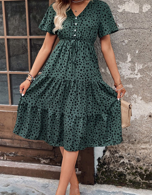 Load image into Gallery viewer, Perfee Printed Buttoned V-Neck Flutter Sleeve Dress
