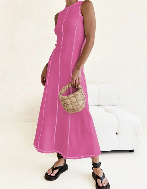Load image into Gallery viewer, Contrast Stitching Round Neck Sleeveless Midi Dress
