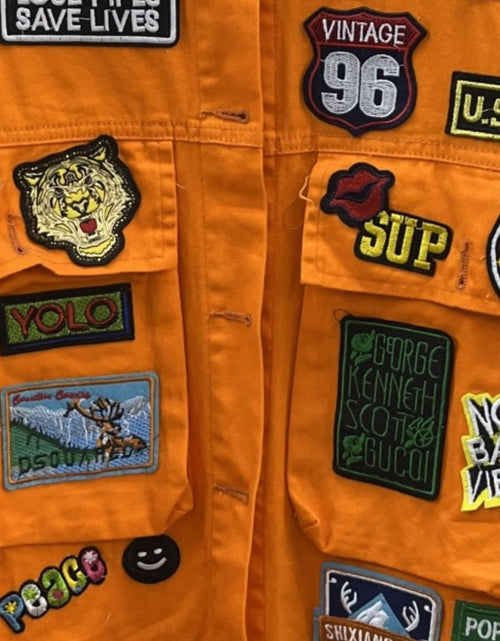 Load image into Gallery viewer, Embroidered Patch Button Up Long Sleeve Denim Jacket
