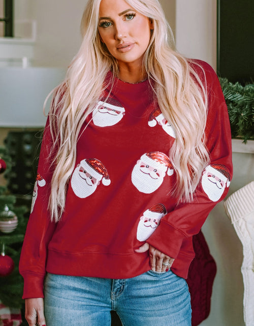 Load image into Gallery viewer, Sequin Santa Patch Round Neck Sweatshirt
