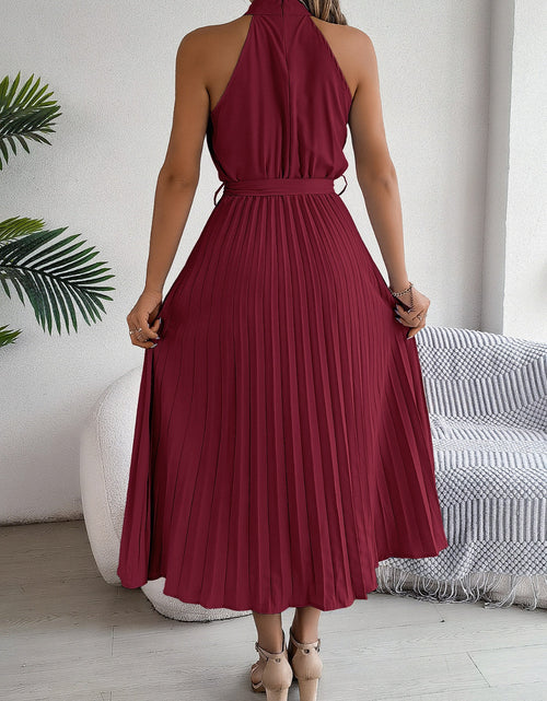 Load image into Gallery viewer, Pleated Tie Waist Sleeveless Midi Dress
