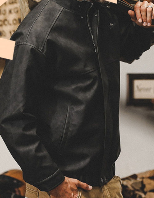 Load image into Gallery viewer, Men's Plus Size Zip Up Stand Collar Biker Jacket

