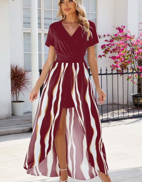 Load image into Gallery viewer, Smocked High-Low Printed Surplice Dress
