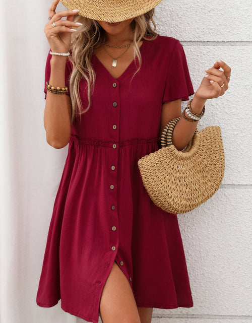 Load image into Gallery viewer, Button Front Flutter Sleeve Dress
