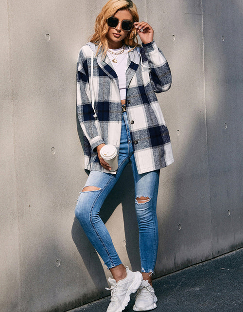 Load image into Gallery viewer, Ivy Lane Plaid Dropped Shoulder Hooded Jacket
