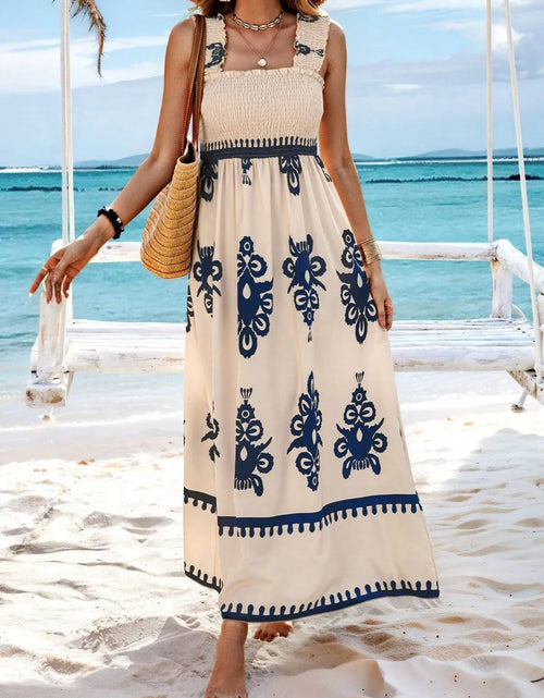 Load image into Gallery viewer, Smocked Printed Wide Strap Maxi Dress
