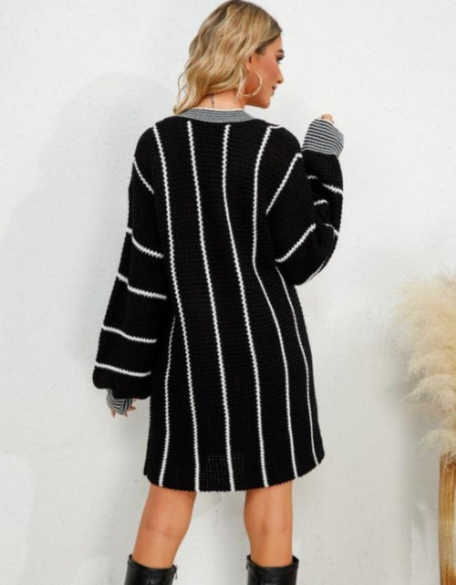 Load image into Gallery viewer, Striped V-Neck Long Sleeve Mini Dress
