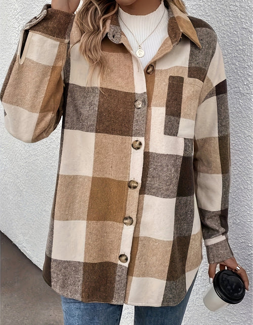 Load image into Gallery viewer, Curved Hem Plaid Collared Neck Shacket
