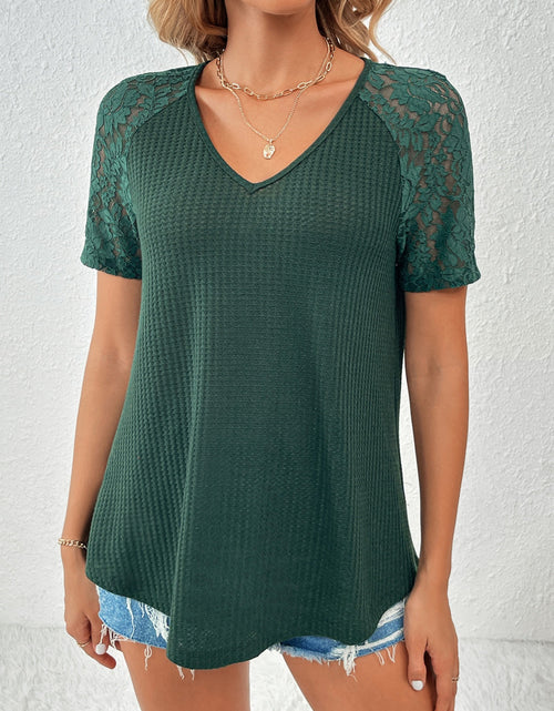 Load image into Gallery viewer, Ivy Lane Lace Detail V-Neck Short Sleeve T-Shirt
