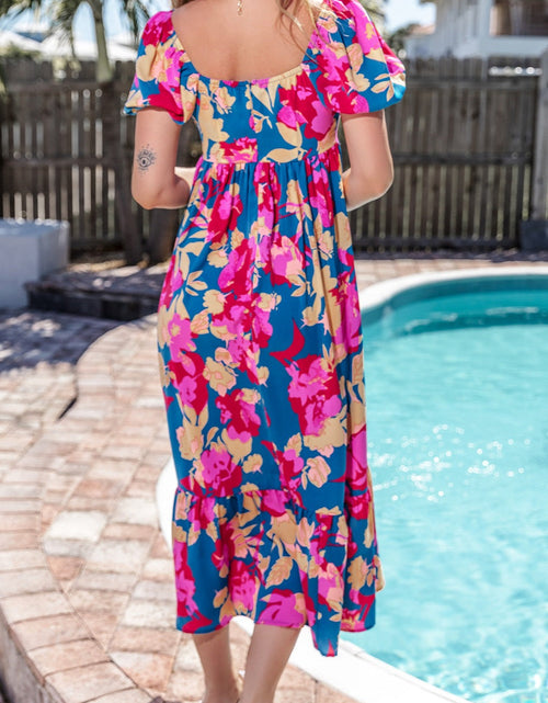 Load image into Gallery viewer, Printed Square Neck Short Sleeve Midi Dress
