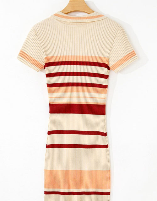 Load image into Gallery viewer, Contrast Striped Johnny Collar Short Sleeve Mini Dress
